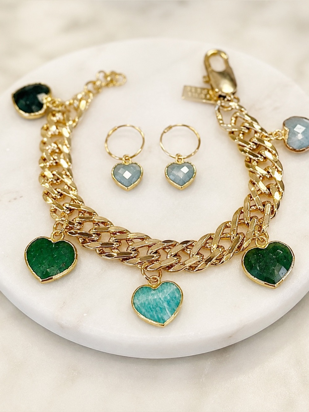 Luna Norte Turquoise Heart Charm Bracelet & Earrings Set NWT